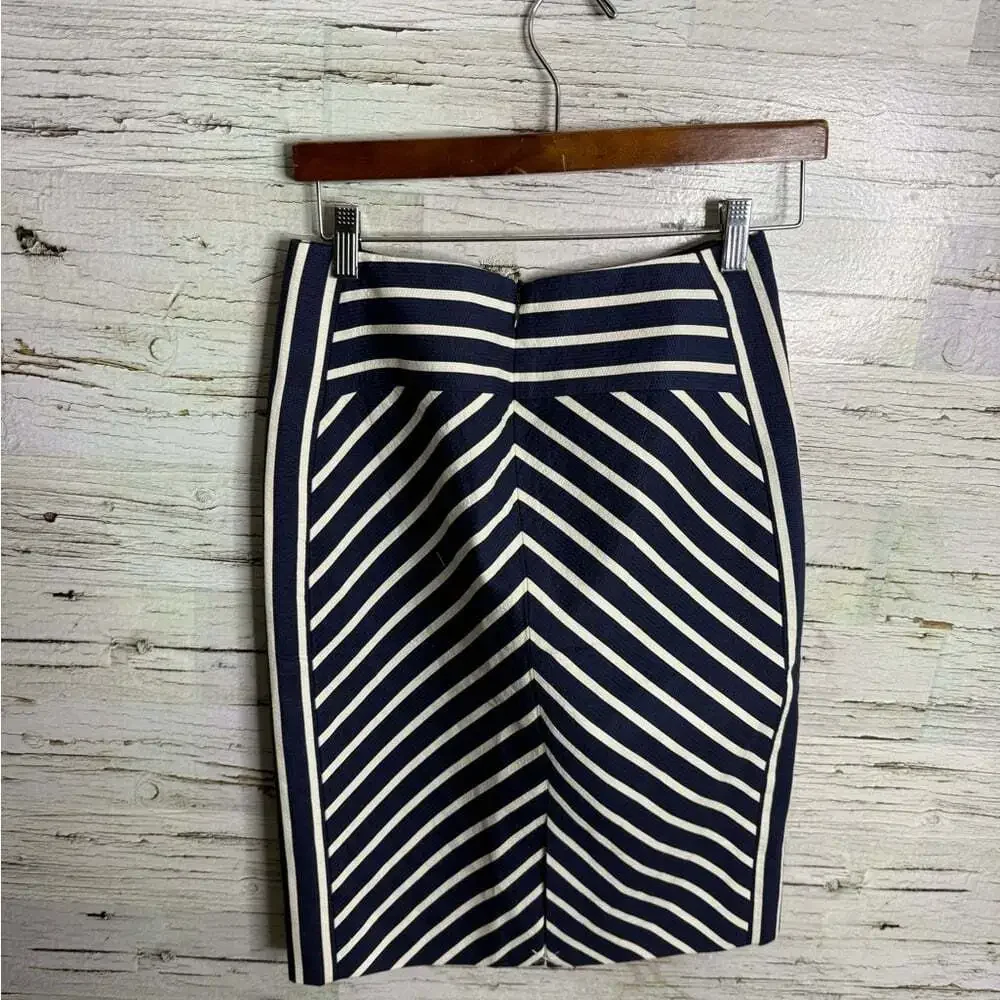 J. Crew Navy and Cream Striped Pencil Skirt size 2